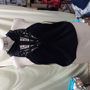 XOXO CHIC BOLD BLACK SLEEVELESS BLOUSE, GREAT LACE DETAIL, LARGE
